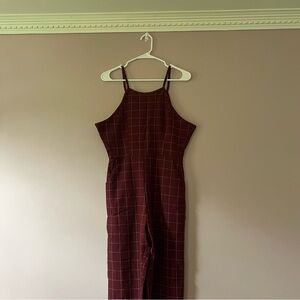 Zaful Maroon and White Checkered Halter Jumpsuit